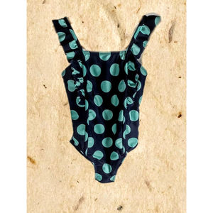 Cat & Jack Girls 1-Piece Navy Blue and Teal Swimsuit with Ruffles Size Small/6X